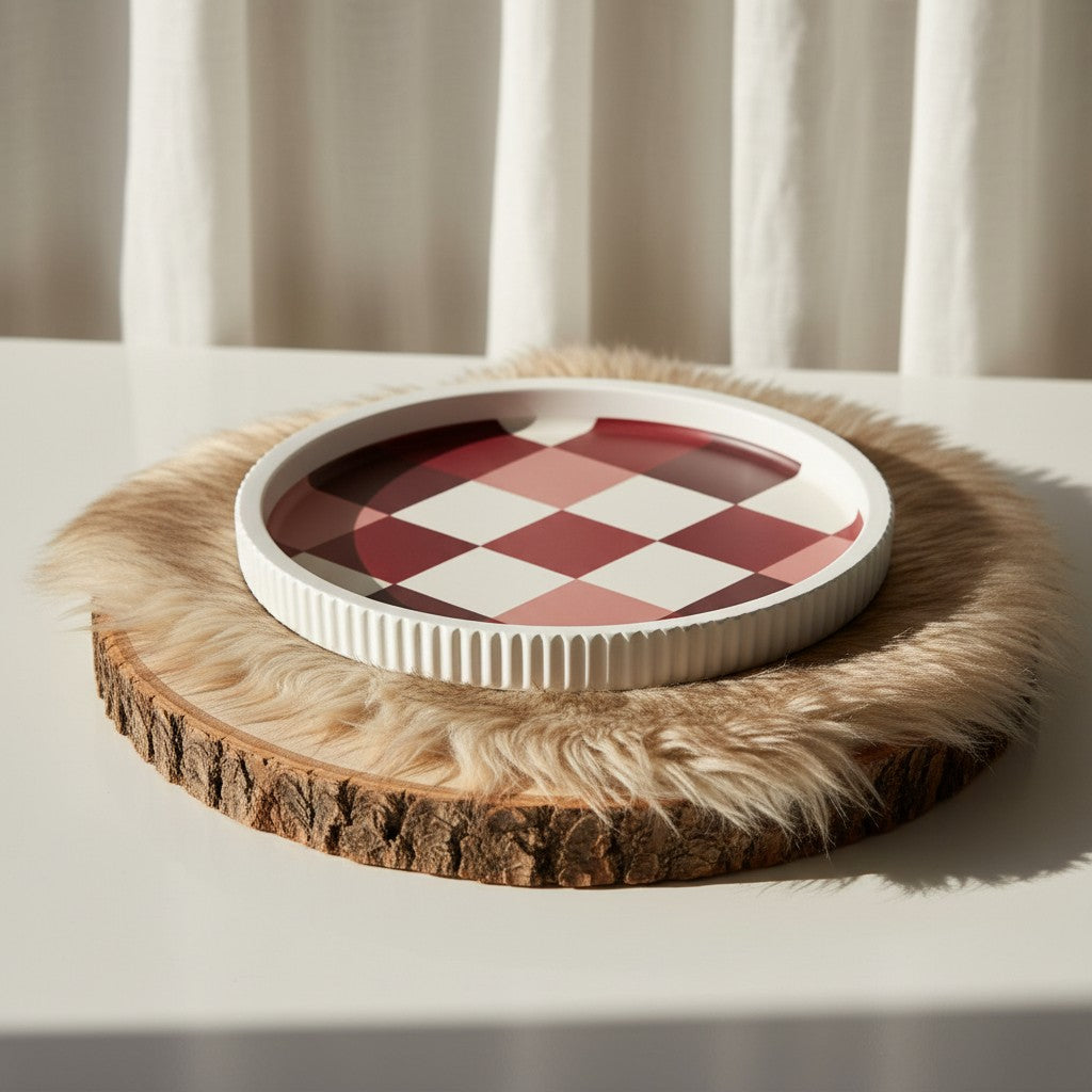 Red Checkered Round Tray