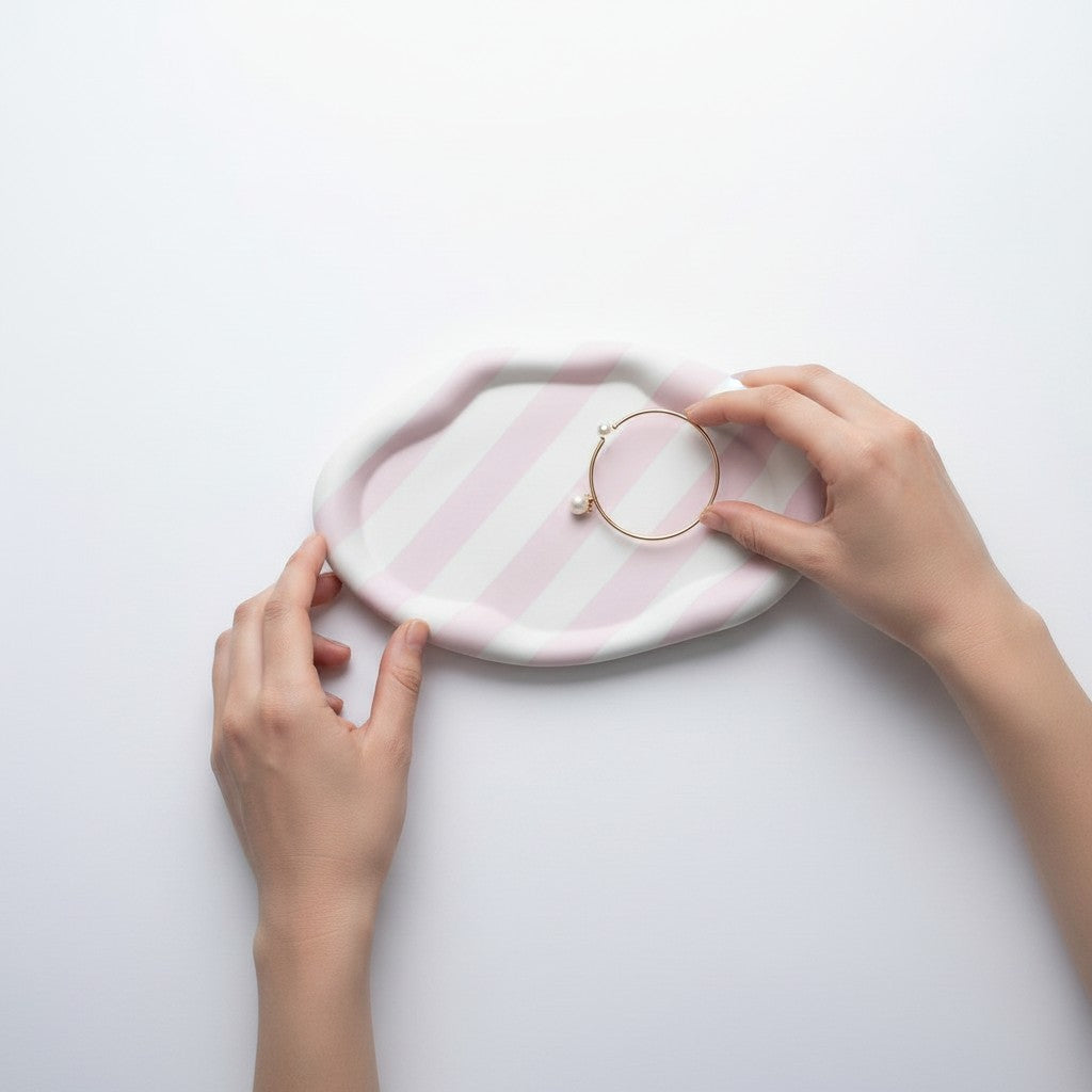 Striped Oval Trinket Cloud Tray