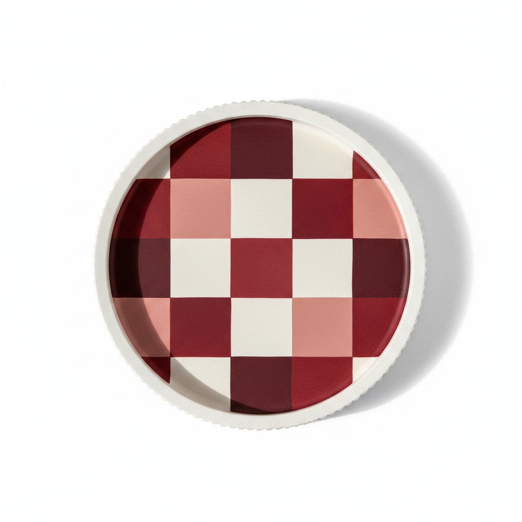 Red Checkered Round Tray